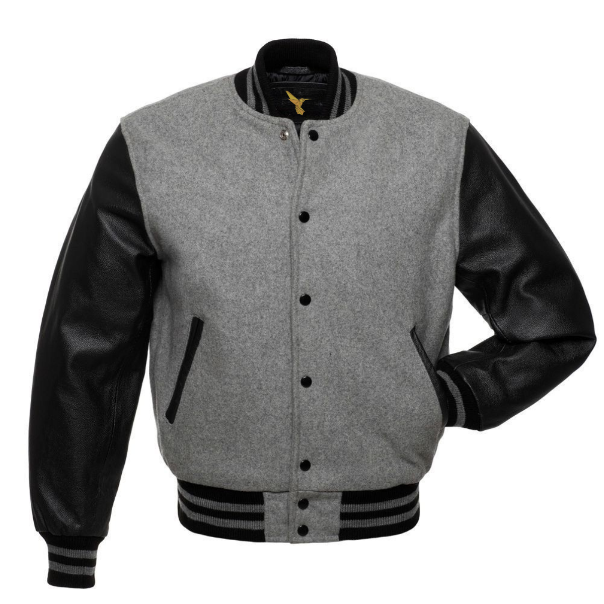 Left Image of Faux Leather Varsity Jacket