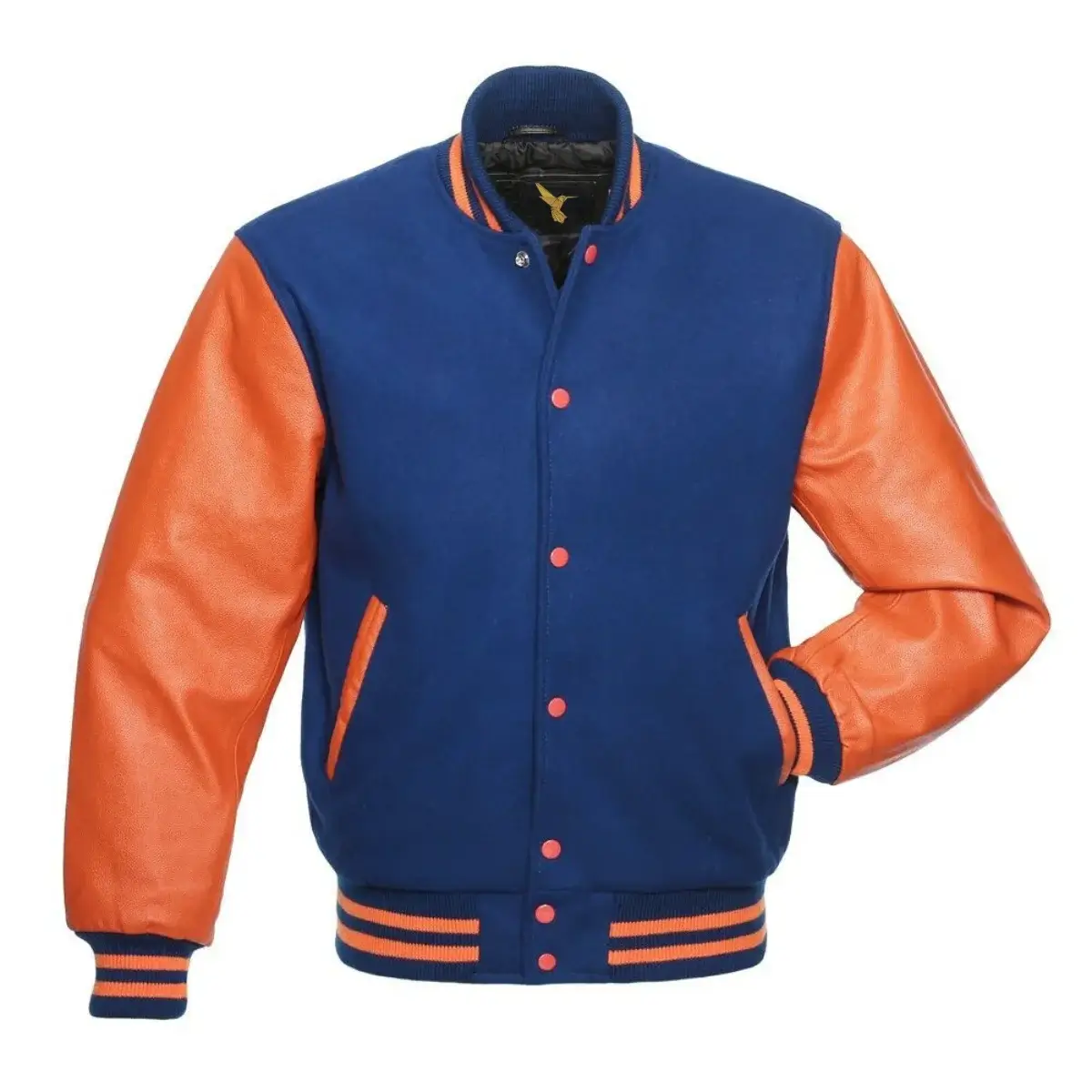 Left Image of Blue Varsity Jacket