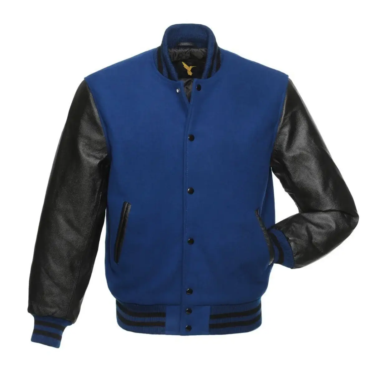 Left Image of Blue Varsity Jacket