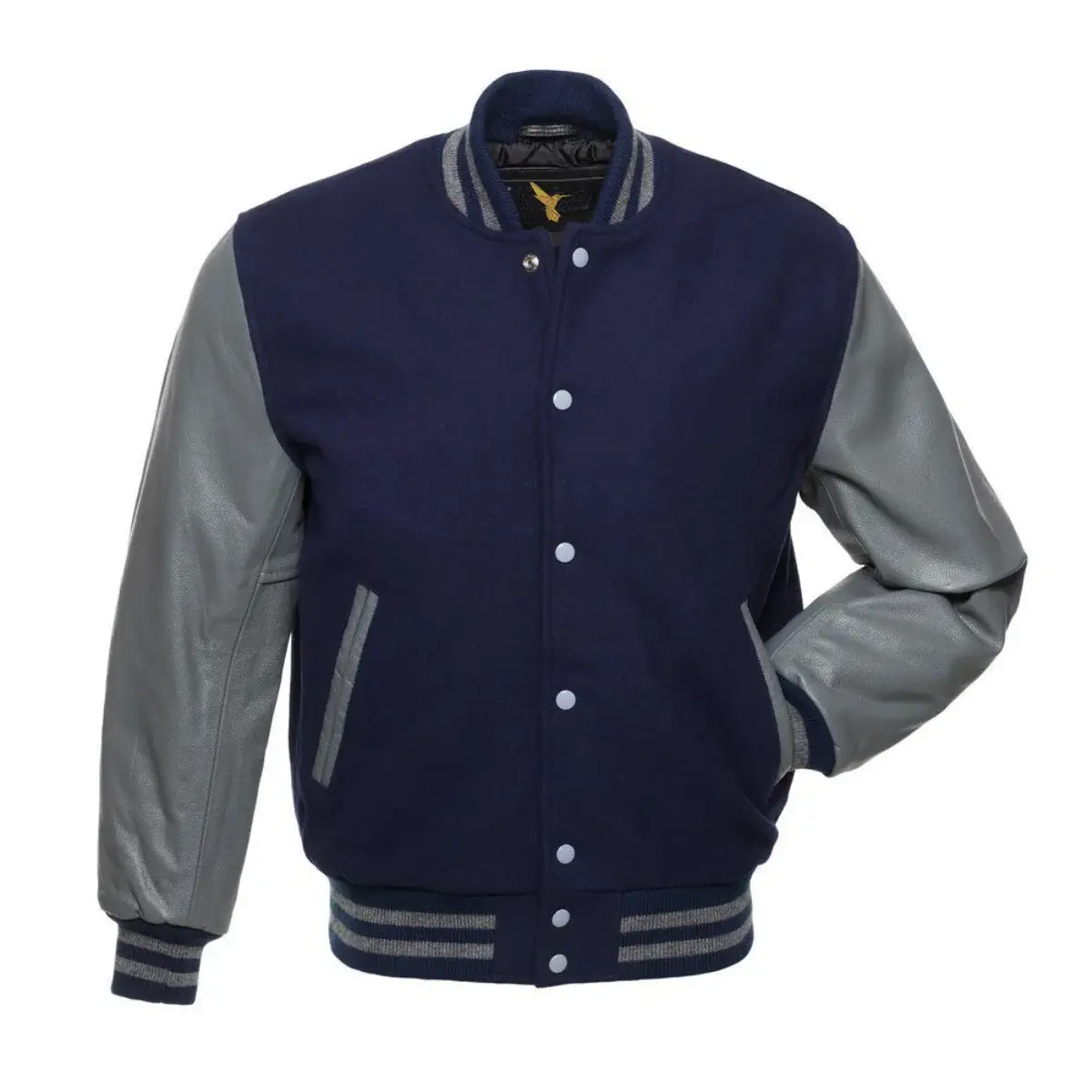 Left Image of Blue Varsity Jacket