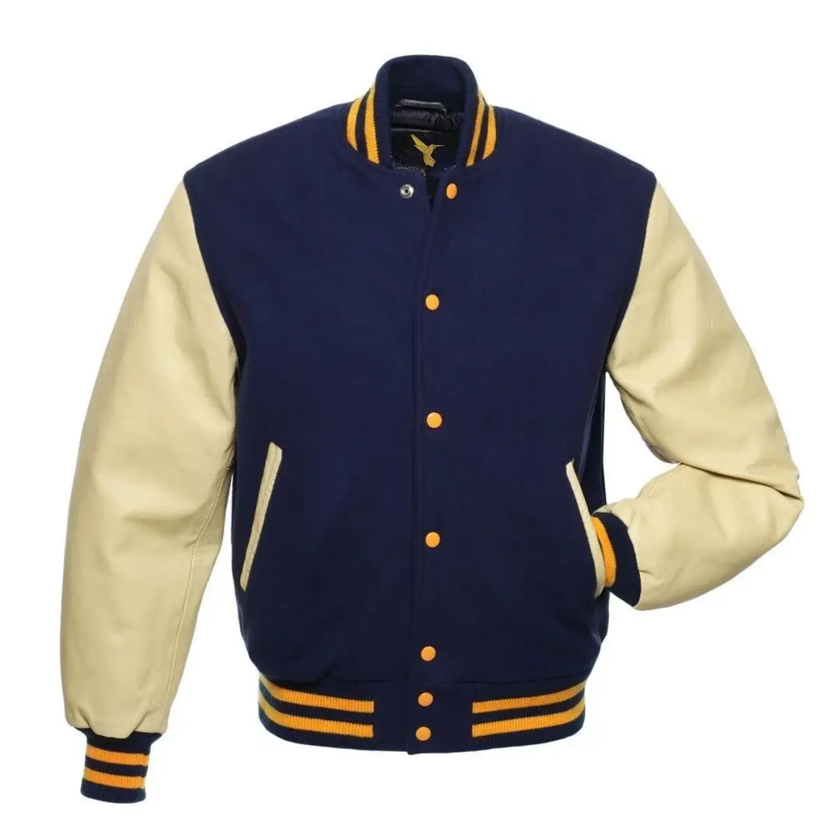 Left Image of Blue Varsity Jacket