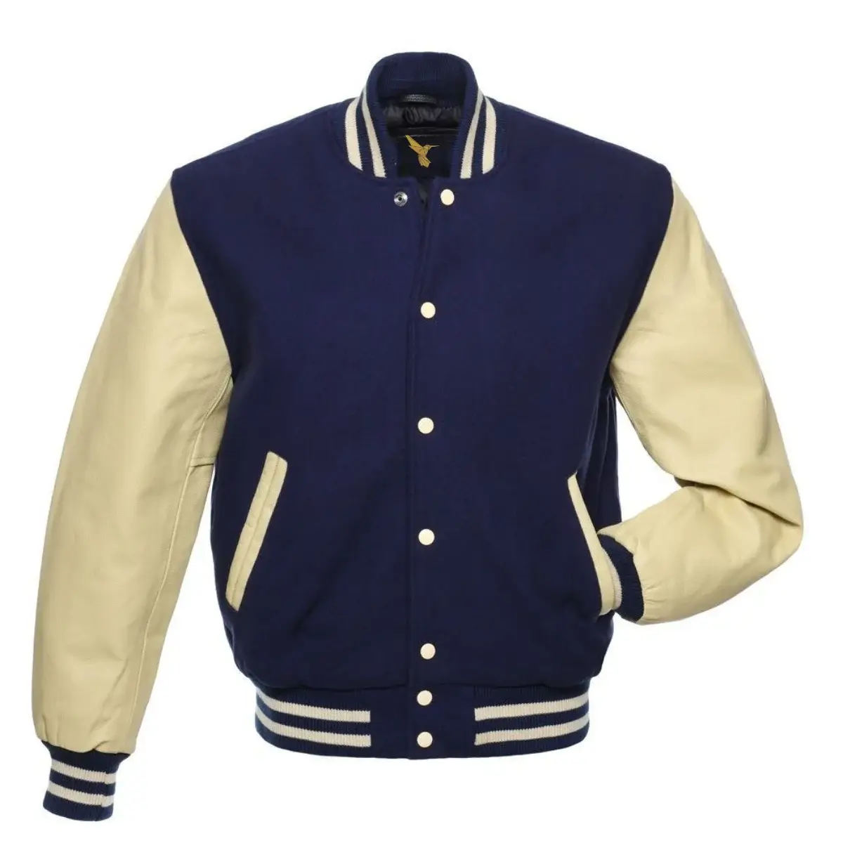 Left Image of Blue Varsity Jacket