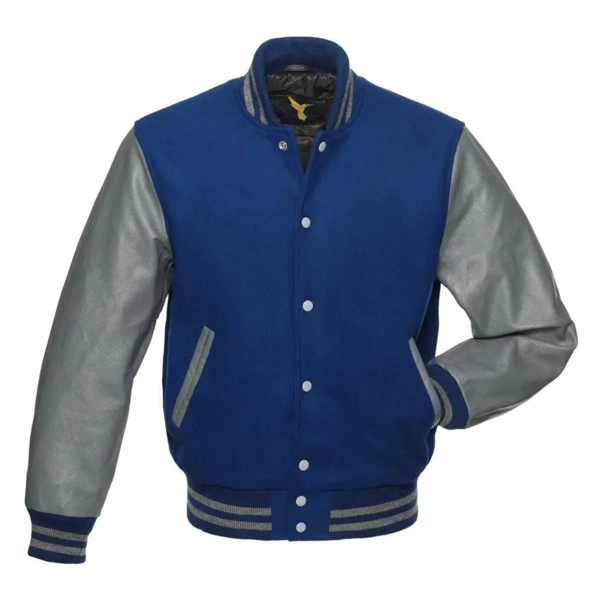 Left Image of Blue Varsity Jacket