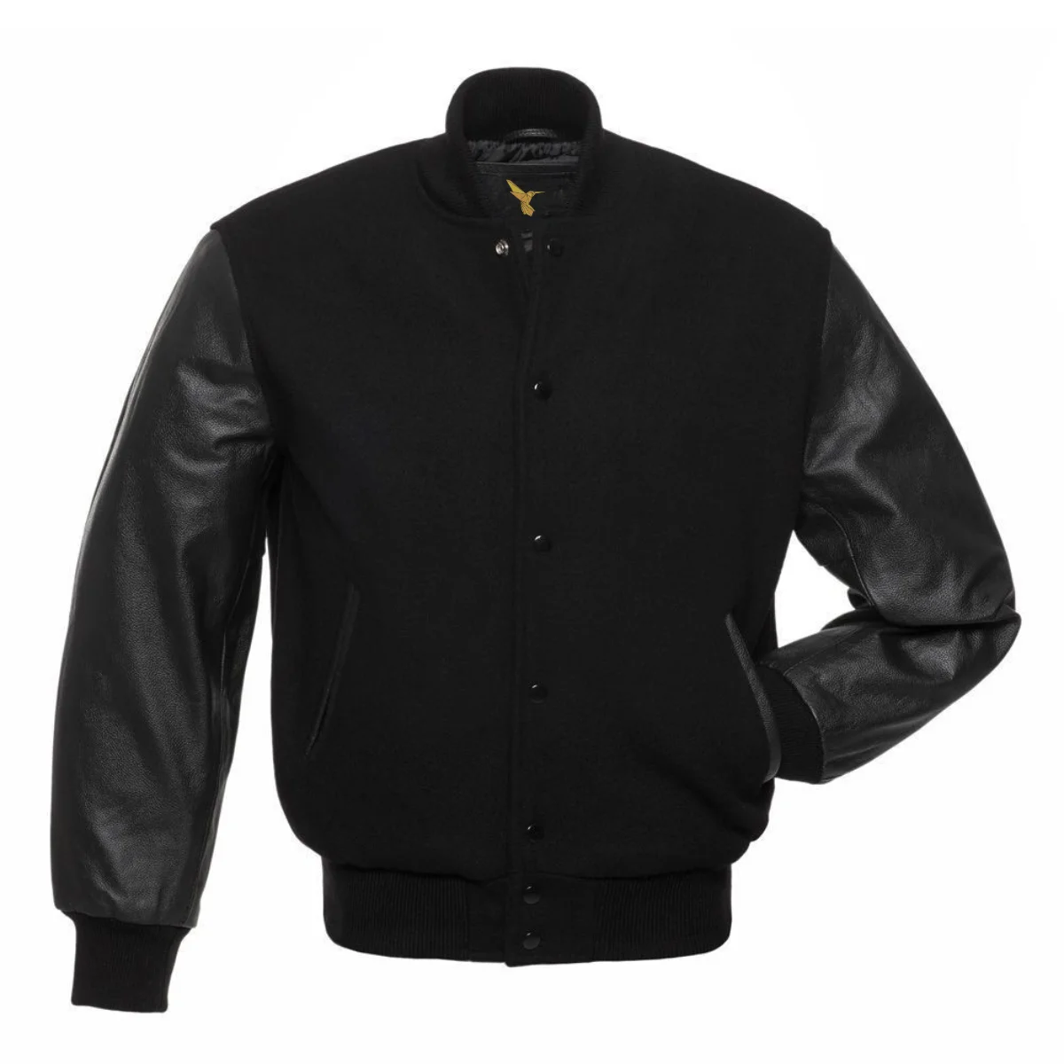 Left Image of Black Varsity Jacket