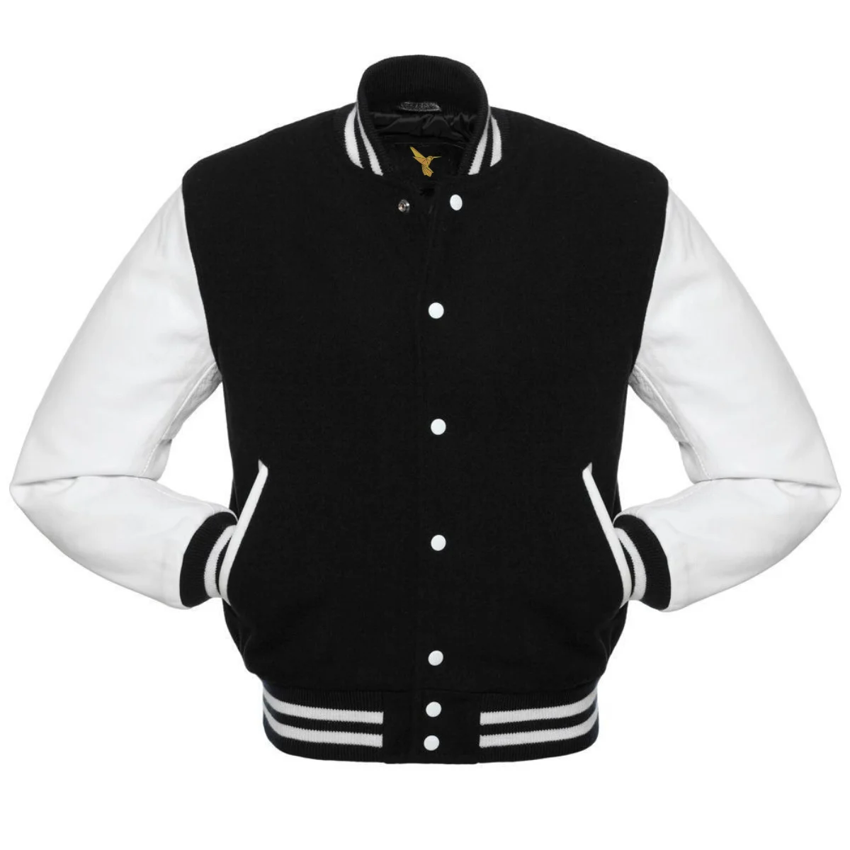 Left Image of Black Varsity Jacket