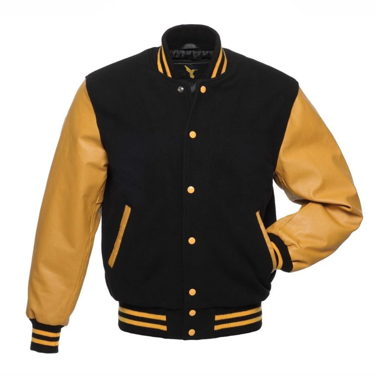 Left Image of Black Varsity Jacket