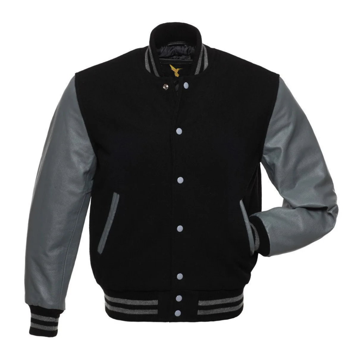 Left Image of Black Varsity Jacket