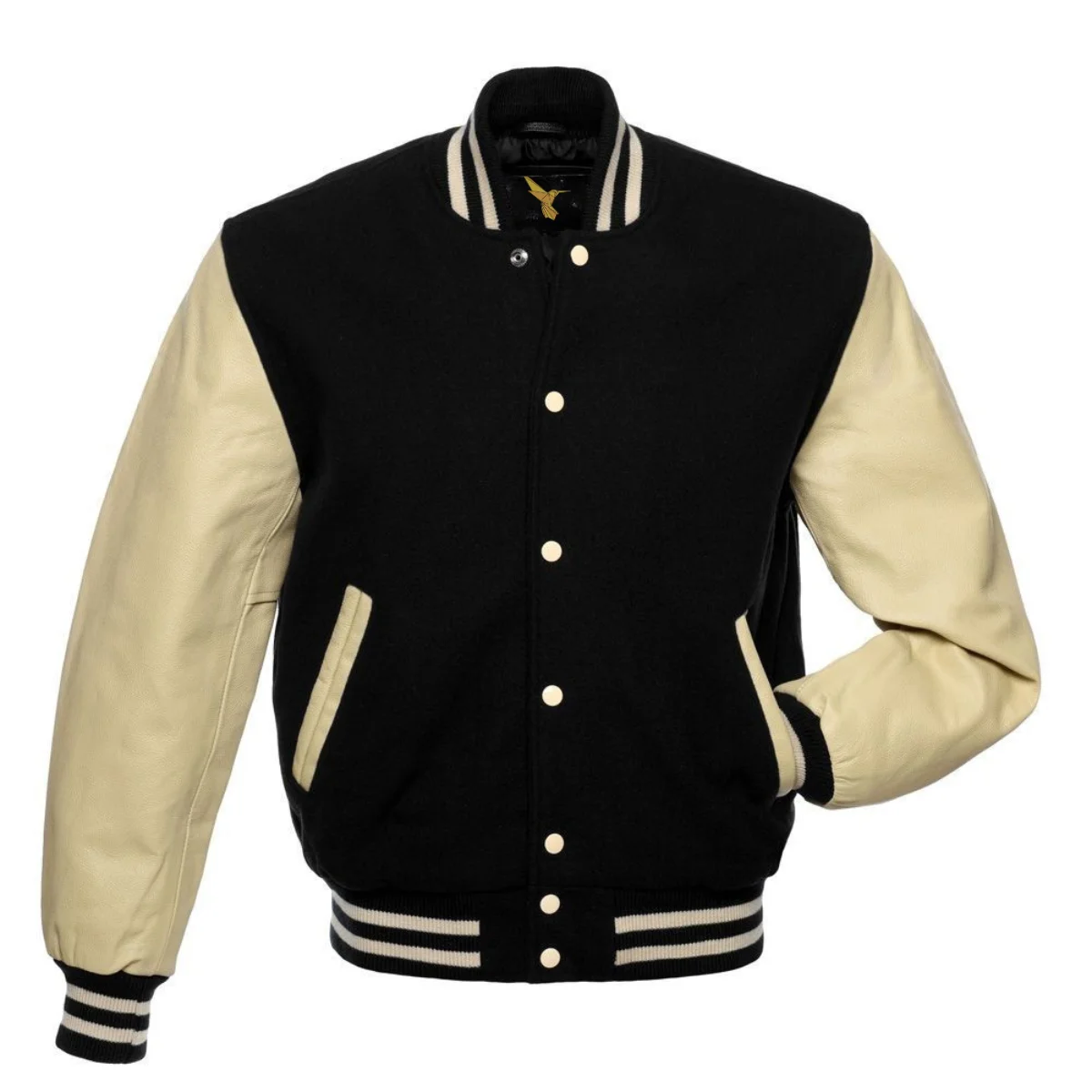 Left Image of Black Varsity Jacket