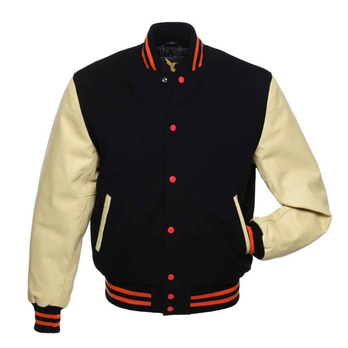 Left Image of Black Varsity Jacket