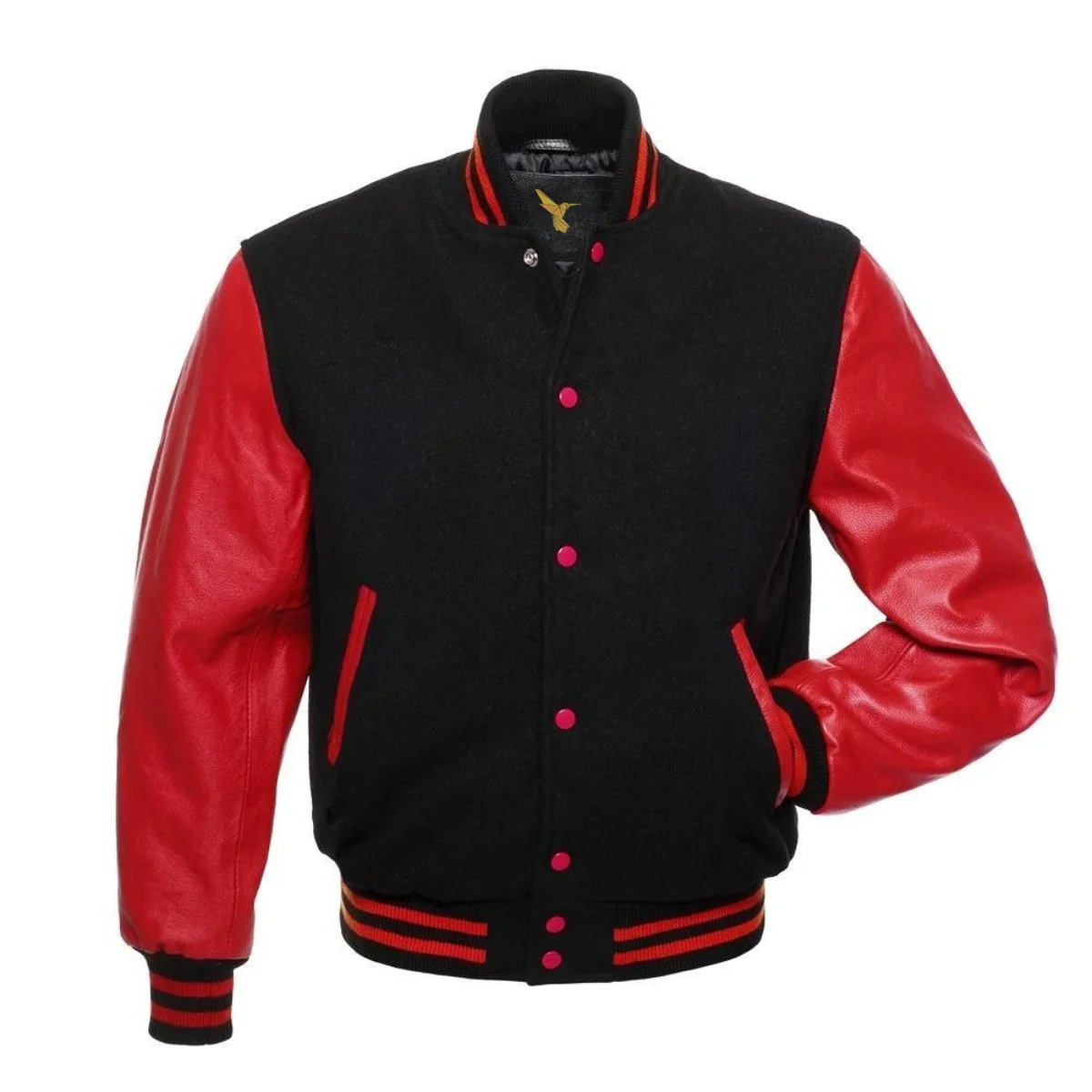 Left Image of Black Varsity Jacket