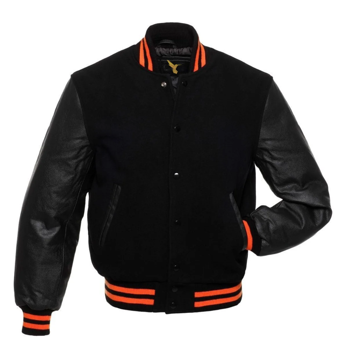 Left Image of Black Varsity Jacket