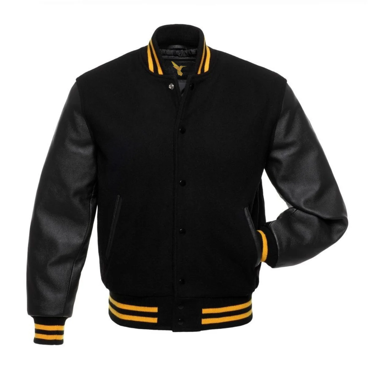 Left Image of Black Varsity Jacket