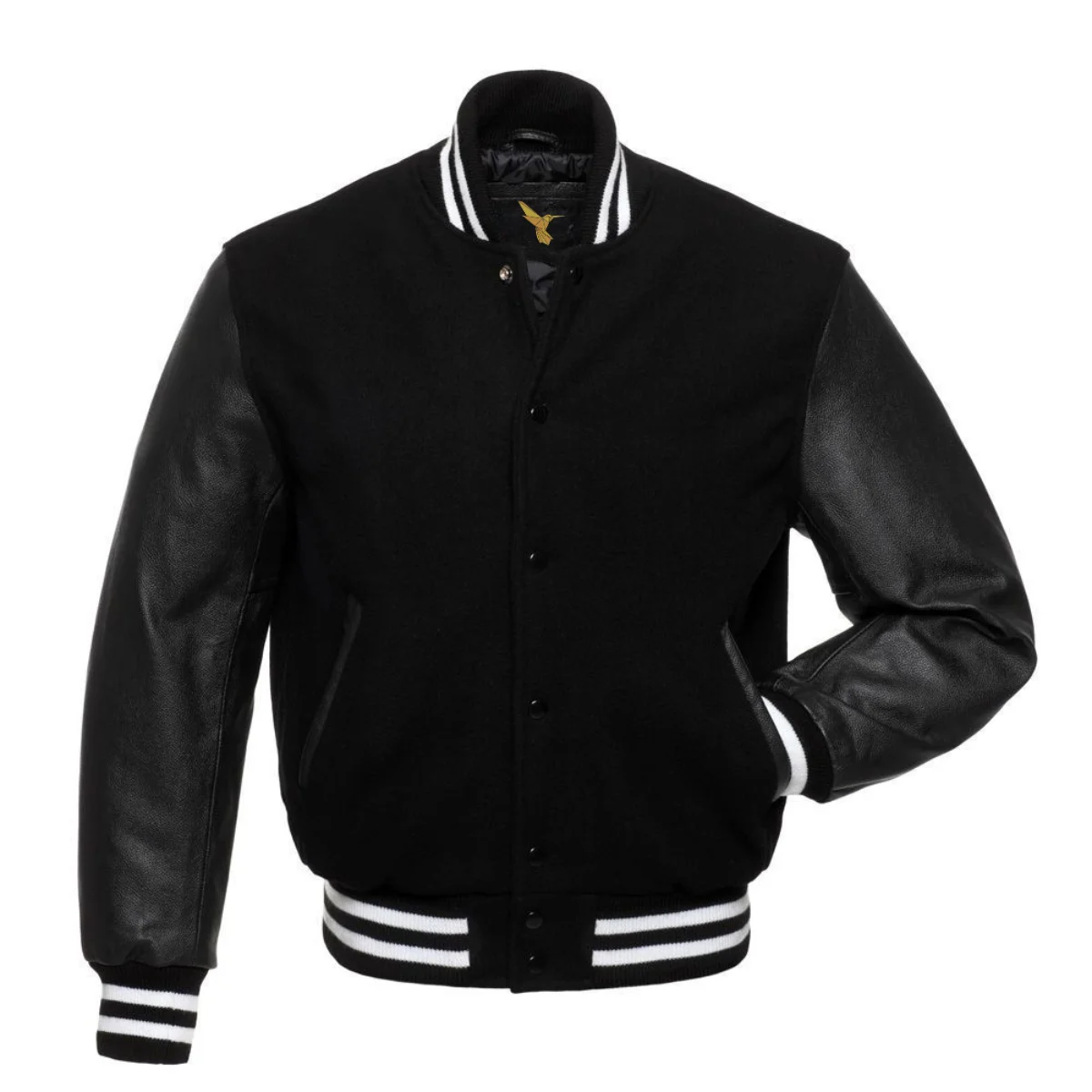 Left Image of Black Varsity Jacket