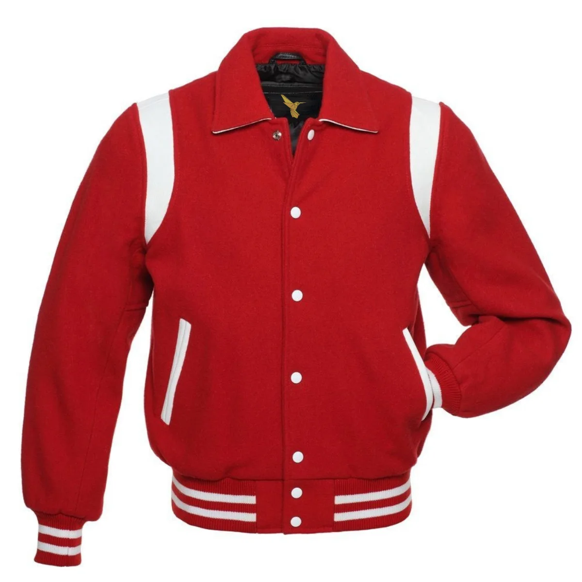 Left Image of Red Varsity Jacket