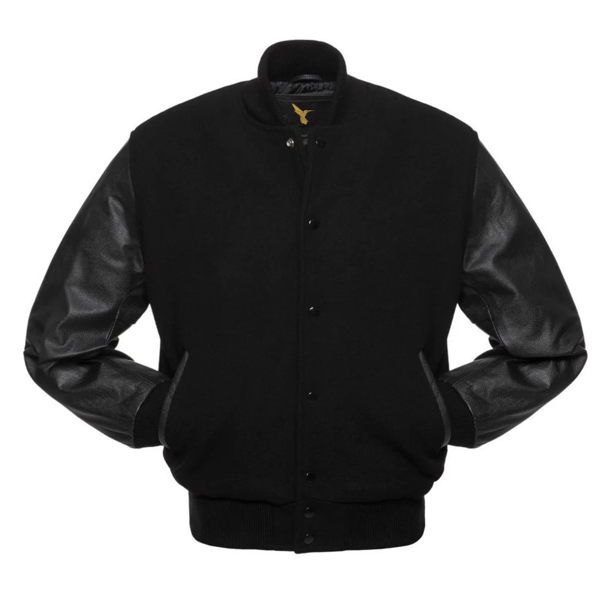 Front Image of Faux Leather Varsity Jacket